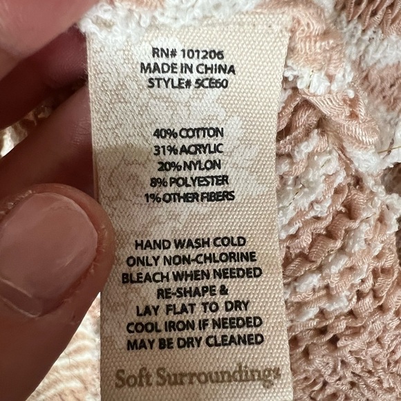 Soft Surroundings cardigan long open pink/cream striped glitter sz1X beachy - Picture 9 of 11